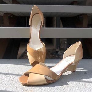 ⭐️ Franco Sarto Patent Leather Open Toe Wedges